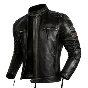 Men's Genuine Leather Motorcycle <b>Jacket</b> Stand Collar Zipper Closure Windproof <b>Slim</b> <b>Fit</b> Black Moto Biker Style Autumn Wear - Product Image 1