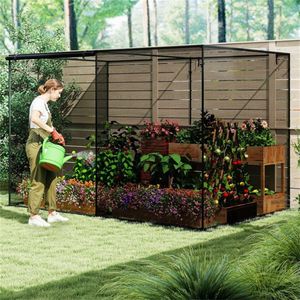 Gabbia Nera per Piante da Giardino 10x6.5x6.5 ft, Tenda Protettiva Antivento con Telaio in Metallo e Porte con Cerniera per Ortaggi e Rete da Giardino - Product Image 3