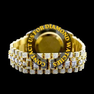 Wholesale Price Shiny Moissanite Diamond Gold Pelted Round Dial Auto Date Features Full Iced Exclusive Design Hip Hop Watch - Product Image 2