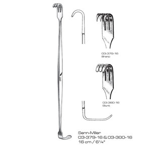 Écarteur chirurgical Senn-Miller 16 cm, manuel, à pointe tranchante et arrondie, en acier inoxydable, instrument de chirurgie générale, classe I, usage hospitalier - Product Image 1