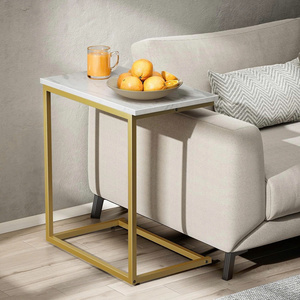 Modern Marble Gold <b>Side</b> <b>Table</b> Metal Frame C Shaped End <b>Table</b> Laptop Desk Coffee Tray Snack <b>Tables</b> For <b>Sofa</b> Couch Living - Product Image 3