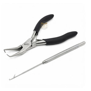 Kit d'outils pour extensions capillaires, poignée noire, pinces de retrait d'extensions en acier inoxydable avec aiguille crochet pour micro-anneaux - Product Image 4