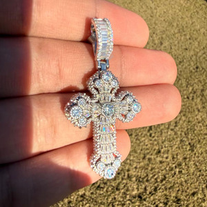 Vana Jewels H0255 Moissanite Baguette Cross Pendant Solid 925 Sterling Silver Religious Jewelry HipHop Gift Steel <b>Rope</b> <b>Chain</b> - Product Image 5