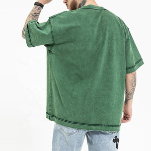 เสื้อยืดดีไซน์ใหม่สไตล์ซัมเมอร์ ล้างสีแบบแอซิดวอช ผ้าฝ้าย 100% ทรงหลวม คอเสื้อแบบดรอป ริงเกอร์ เสื้อยืดผู้ชายล้างสีแบบแอซิดวอช สกรีนโลโก้ได้ - Product Image 1