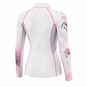Camiseta de Manga Larga para Mujer, Protección UV, Blanca con Estampado Floral Rosa, Transpirable, de Spandex y Poliéster, para Natación - Product Image 4