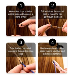 Kit d'extensions capillaires micro-anneaux en acier inoxydable de qualité chirurgicale Obexa avec pinces à perles, aiguille à boucle et crochet – Ensemble professionnel de coiffure à domicile - Product Image 4