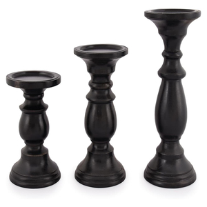 Juego de 3 portavelas de pilar de madera de mango de calidad superior, soportes de vela de madera de diseño personalizado para decoración de fiestas y eventos en casa - Product Image 2