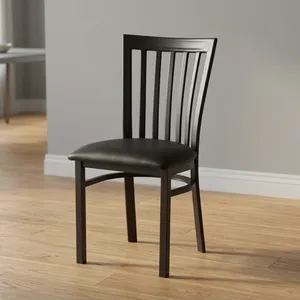 Fauteuil de salon moderne en cuir PU noir avec dossier à lattes et pieds en métal, design contemporain durable pour l'ameublement de la maison - Product Image 6