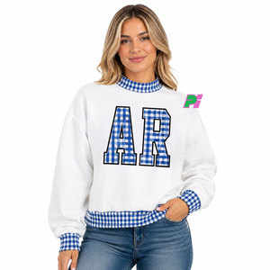 Sudadera de cuello simulado de felpa gruesa de gran tamaño de Arkansas con letras AR de guinga y ribetes - Product Image 1