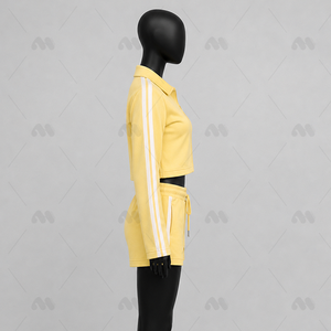 Unisex Adults <b>Yellow</b> Two-Piece <b>Tracksuit</b> Long Sleeve Drawstring Shorts Sporty Solid Color Breathable Lightweight Spring Wear - Product Image 3
