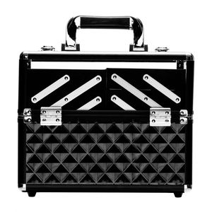 Valigetta Cosmetica Portatile SM 1923 in Alluminio Nero con Chiusura a Cerniera, Borsa per il Trucco a Scacchi con Manico e Logo - Product Image 1