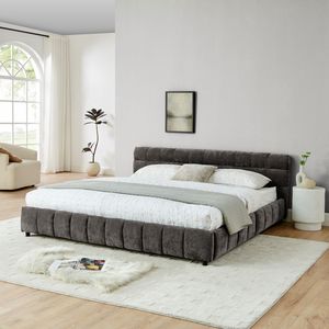 <b>King</b> <b>Size</b> Chenille Fabric Upholstered <b>Bed</b> <b>with</b> Solid Headboard and <b>Drawer</b> Comfortable <b>Bed</b> <b>Frame</b> - Product Image 2
