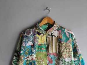 Quilted <b>Patchwork</b> <b>Jacket</b> Women's Mandarin Collar Full Sleeve Cotton Spring Style Regular Length Printed Design gift for her - Product Image 4
