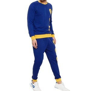Conjunto Deportivo para Hombre con Estampado de Smiley Azul y Amarillo, Sudadera de Cuello Redondo de Manga Larga, Pantalones Jogger, Ropa Casual Estilo Otoño - Product Image 4