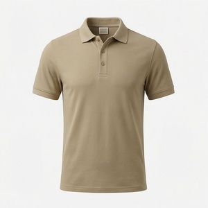 <b>Men's</b> <b>Khaki</b> Short Sleeve 100% Cotton Pique Polo <b>Shirt</b> Casual Breathable Regular Fit Solid Knitted Design - Product Image 1