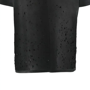 Camiseta de Manga Corta Negra Oversize para Hombre, Cuello Redondo, Diseño Sólido, Tejido de Lona, Anti-Pilling, Transpirable, Estilo Casual Urbano - Product Image 3