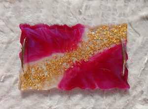 Custom Epoxy Resin Serving Storage Tray with Gold Foil & Metal Handles Decorative Breakfast <b>Coffee</b> <b>Table</b> Tray Vanity Organizer - Product Image 6