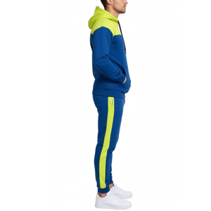 Conjunto Deportivo de Alta Visibilidad para Hombre, Azul Rey con Panel en Amarillo Neón, Sudadera con Capucha y Pantalones, Traje de Gimnasio de Alto Rendimiento - Product Image 3