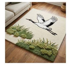 Tapis d'intérieur en laine tuftée 3D fait main, texturé, motif paysage de mousse et d'herbe verte, à poils longs, pour salon et chambre à coucher - Product Image 2