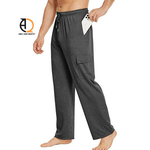 Pantalon de jogging décontracté gris en coton pour homme avec taille élastique, cordon de serrage, poches latérales, respirant, poids moyen, idéal pour le printemps - Product Image 1