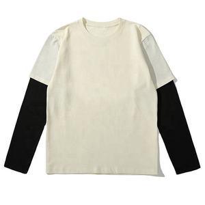 High Quality Unisex <b>Long</b> Sleeve T Shirt Custom Double Layer Black White T Shirt Drop Shoulder Thick Acid wash <b>tshirt</b> For Mens - Product Image 1