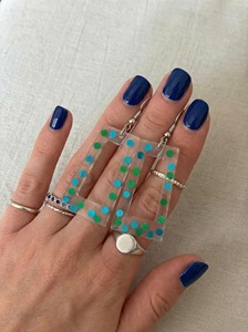 Modern <b>Clear</b> <b>Resin</b> Earrings With Blue Green Dots Handmade Geometric Design Statement Jewelry - Product Image 6