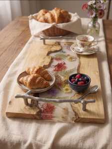 Handcrafted River Flow <b>Epoxy</b> Resin Wooden Serving Tray with Modern Matte Black Metal Handles for Kitchen, <b>Coffee</b> <b>Table</b> & Dining - Product Image 6