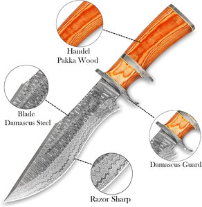 Couteau de chasse Bowie en acier Damas de 15 pouces - Lame fixe ambidextre forgée à la main - Couteau tactique de survie et de camping avec manche en bois de rose - Product Image 4