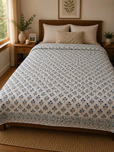 Handmade Indian Cotton <b>Quilt</b> Hand Block Print Jaipuri Razai King Size Reversible Lightweight Artisan <b>Bedspread</b> - Product Image 3