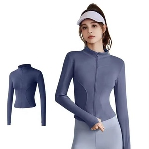 Camiseta de yoga transpirable de secado rápido para mujer, chaqueta de manga larga con cremallera frontal, ropa ajustada para correr y yoga - Product Image 1