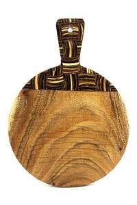 Tabla de servir redonda de madera de suar, ecológica y sostenible, con asa de concha de coco, 34 cm, tabla de cocina de calidad alimentaria de Bali - Product Image 2