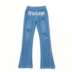 Chándal de hombre retro de corte holgado con efecto desgastado, bordado, apliques, lavado ácido, cremallera, pedrería, diseño personalizado, cintura media - Product Image 4