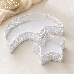 Elegante Juego de Bandejas de Servir de Metal con Diseño de Luna y Estrella para Ramadán, Bandeja Hueca de Hierro para Exhibir Pasteles y Postres, Decoración Festiva para Mesa, Eid Mubarak - Product Image 3