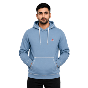 Sweat-shirt à capuche pour homme Euro, bleu clair uni, décontracté, avec logo sur le devant, en molleton tricoté, pour l'automne - Product Image 1