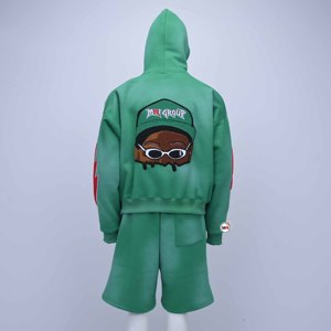 Conjunto de Chándal con Capucha Verde MRI, Estampado de Letras en Aplique, Pantalones Cortos Estilo Urbano, Unisex para Adultos, Ropa de Otoño con Logotipo y Diseño Personalizados - Product Image 2