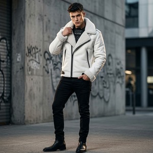 Custom Trending <b>Bomber</b> <b>Jacket</b> Real Sheepskin Leather <b>Shearling</b> Fur Warm Breathable Winter Filled Biker Style For Unisex Wear - Product Image 5