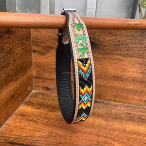 Vente en gros 2024 collier de chien perlé en cuir usiné à la main robuste formation réglable en cuir véritable colliers de chien de haute qualité - Product Image 2