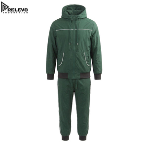<b>Men</b> Forest Green Nylon Windbreaker Tracksuit, Complete Two-Piece Set Featuring Full-Zip Hooded <b>Jacket</b> Pants with Contrast Piping - Product Image 1
