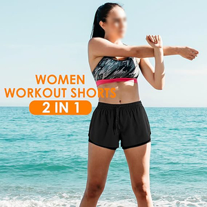 <b>Black</b> Double Layer Breathable Eco-Friendly Quick Dry <b>Women</b> Gym <b>Shorts</b> High Waist Workout for Running Training Squat Proof Yoga - Product Image 5