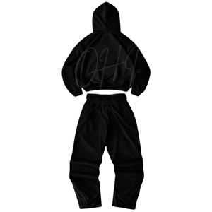 Customized Solid Black Unisex <b>Oversized</b> Hoodie <b>Jogger</b> Set Custom Logo Cotton Tracksuit Casual Streetwear Two Piece Sweat Suit - Product Image 3