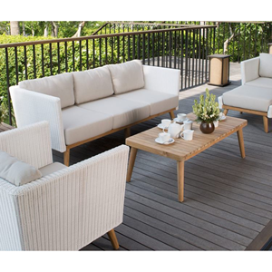 Conjunto de Sofás Modernos de Madera de Teca para Exteriores con Cojines, Perfecto para Jardín, Patio, Villa y Terraza - Product Image 1
