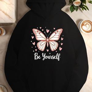Butterfly with Be <b>Yourself</b> text women's casual hoodies - Product Image 3
