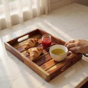 Bandeja Rectangular de Madera Hecha a Mano con Asa de Madera, Forma Cuadrada, para 3 Tamaños Diferentes, en Oferta - Product Image 2
