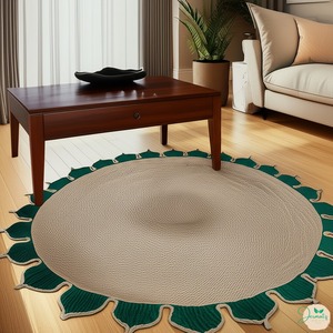 Alfombra de yute estilo bohemio, alfombra redonda marrón natural, alfombra moderna ecológica, alfombra de yute festoneada para sala de estar - Product Image 1