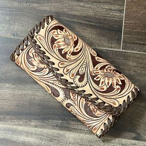 2025 Trending Floral Design Hand <b>Tooled</b> <b>Leather</b> Wallet for Women's High Quality Genuine Cow <b>Leather</b> Multipurpose Clutch Purses - Product Image 4