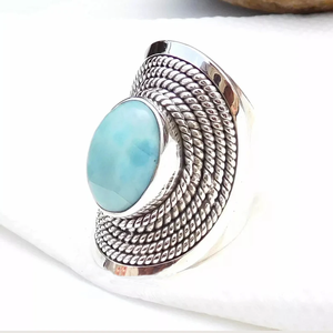 Bague en pierre de larimar, argent 925, pierre bleue, faite à la main, bijoux inspirés de l'océan, bague bohème, bague unique artisanale pour elle - Product Image 4