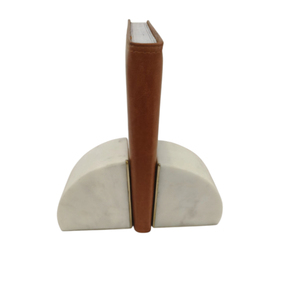 White Marble Semi Circle Bookends Decorative Stone <b>Book</b> Holders for Office Desktop <b>Study</b> Room - Product Image 1