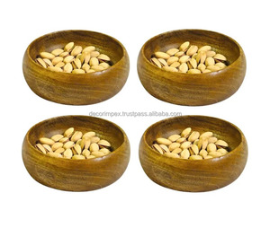 Export Quality Round Shape Wooden Bowls Durable and Food Safe Set of 4 Bowls for Sale in Bulk From India - Product Image 1