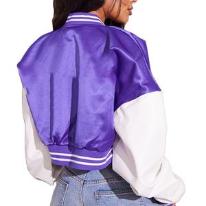 Veste universitaire tendance pour femmes avec logo personnalisé, manches en cuir imprimées brodées et respirantes, coupe ajustée 2025 - Product Image 4