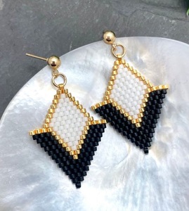 Black White Gold Tone Beaded Drop <b>Earrings</b> Geometric Triangle <b>Dangle</b> Jewelry Bohemian Style for Women - Product Image 1